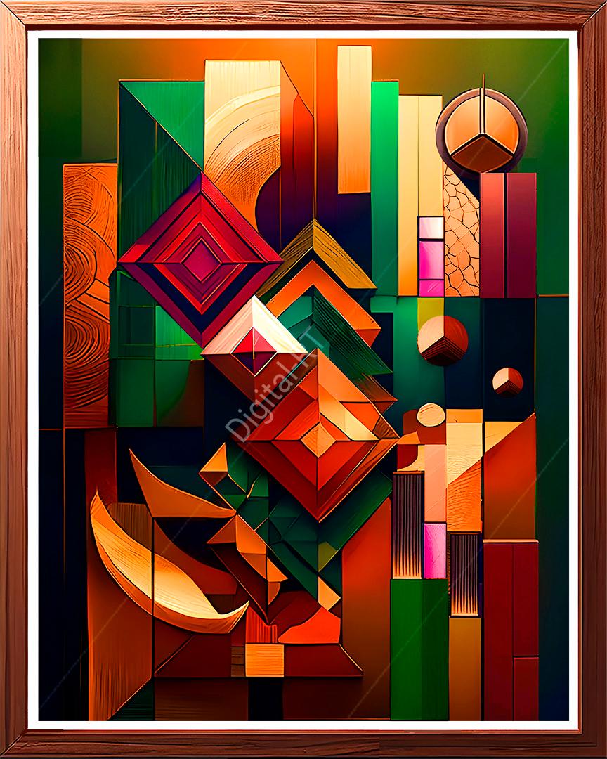 This is an intricate abstract painting that brings together a diverse collection of embossed shapes,
