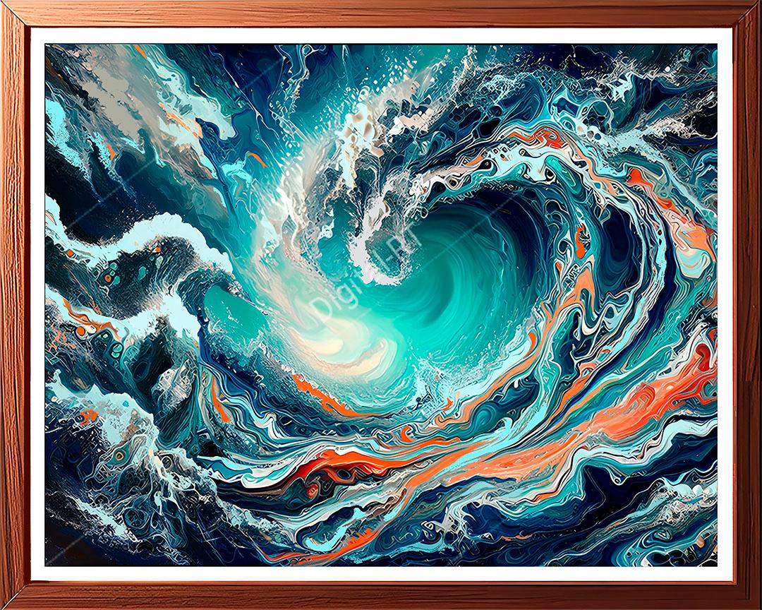 It is a mesmerizing abstract painting that captures the raw, untamed energy of a turbulent ocean.