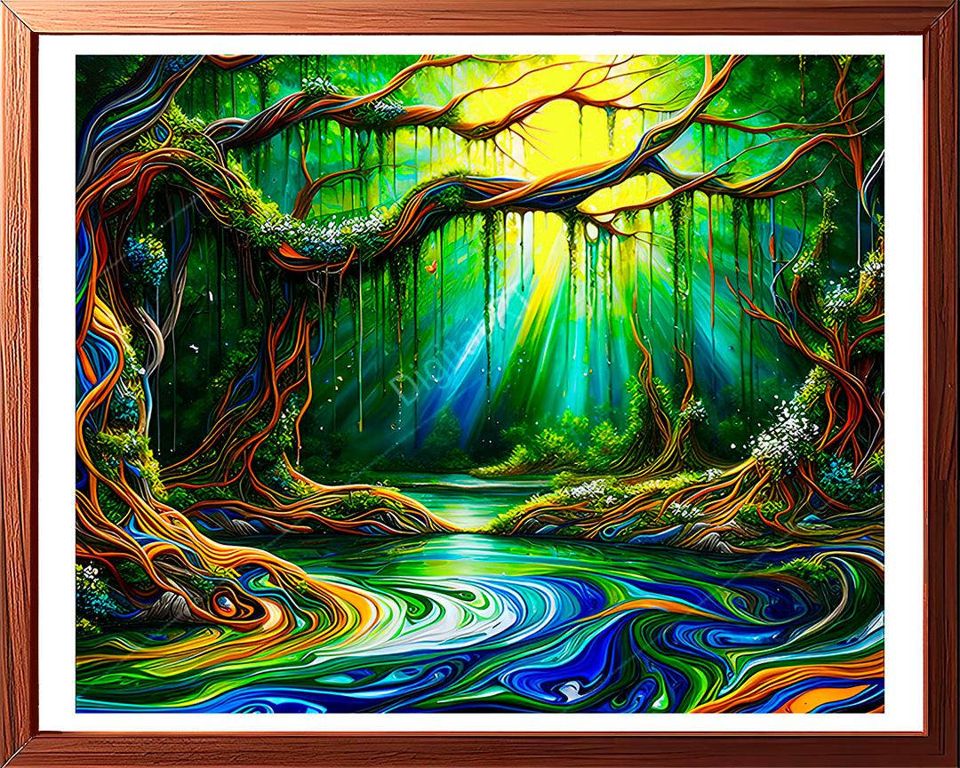 "Artistc forest" is an innovative painting that offers a conceptual and abstract representation of a forest scene