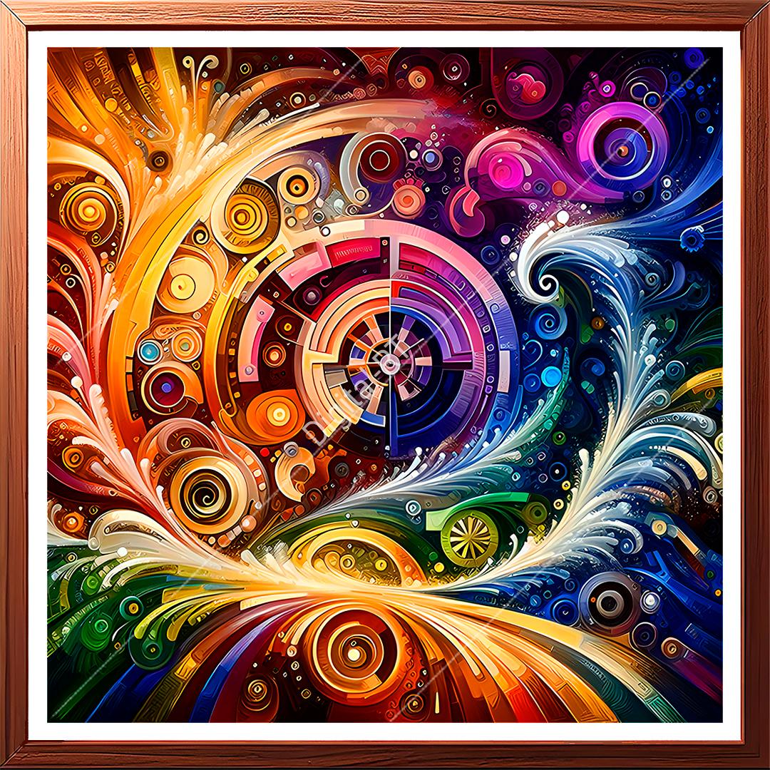 This striking abstract painting is an artistic display of the elements of mechanical engineering.