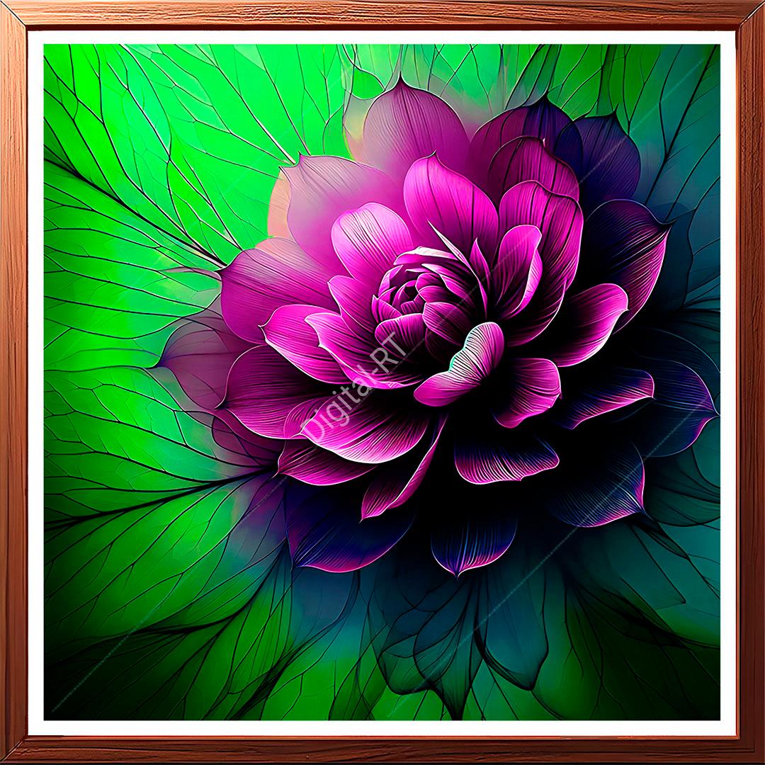 a dark pink flower glowing in the early morning rays.