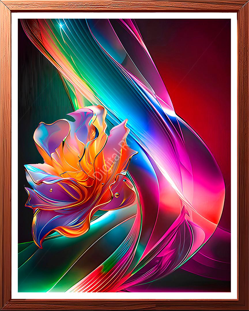 This abstract painting demonstrates the dynamic energy of a blooming flower.