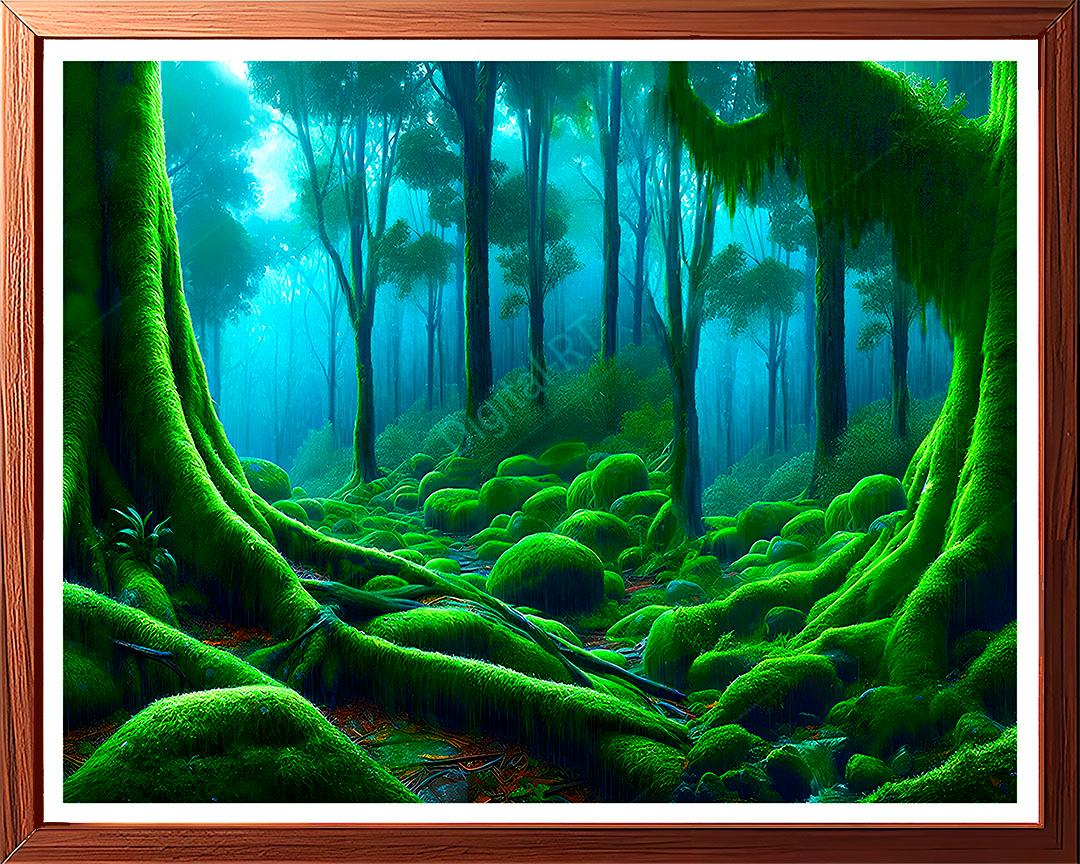 This is a captivating watercolor painting that beautifully captures an abstract interpretation of an upcountry forest trail.