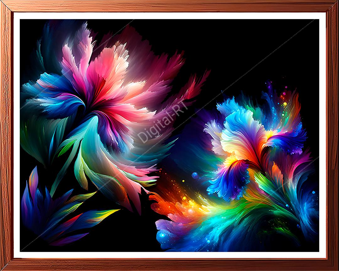 This painting invokes a touch of abstract ethereal beauty with opulent artwork featuring vibrant flowers.