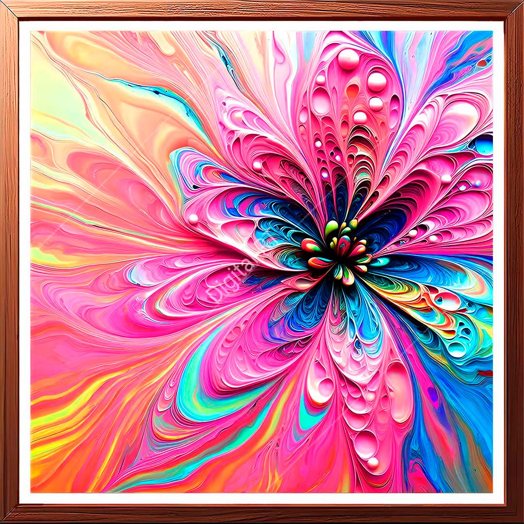 The artwork vividly portrays a flower unfurling its petals, creating a sense of life and enchantment.