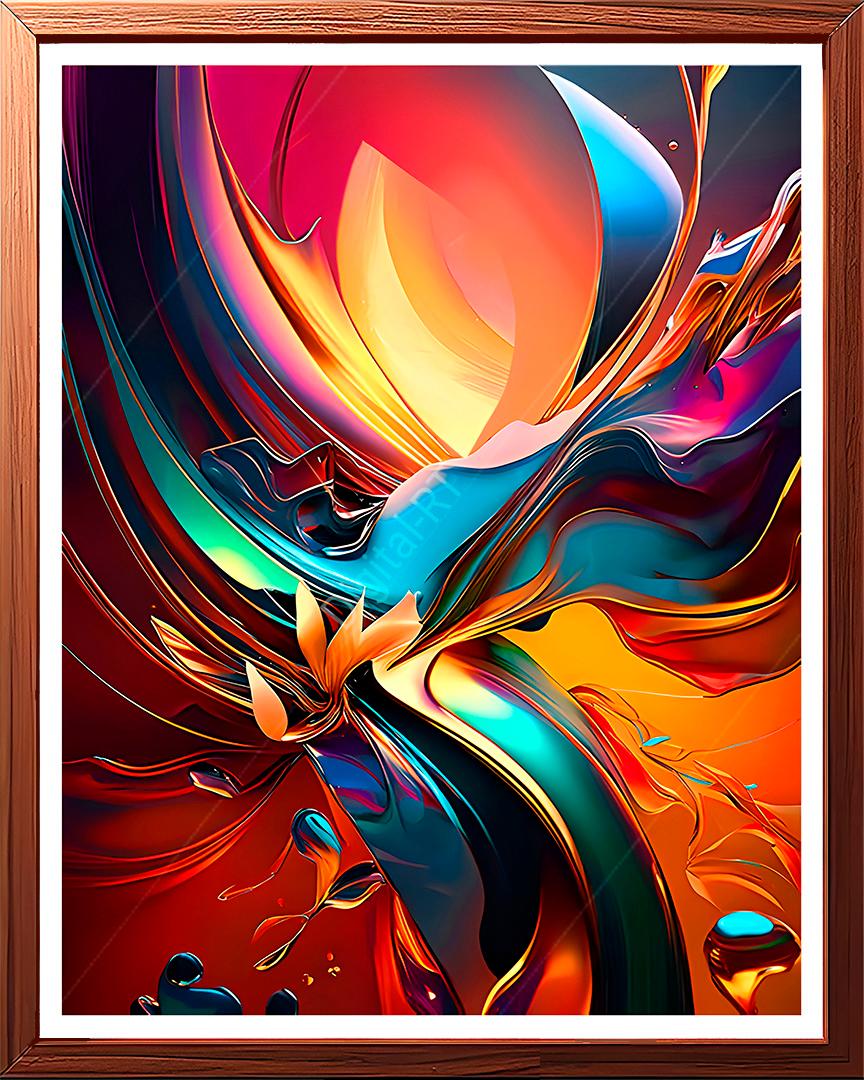 This abstract painting immerses the viewer in a vibrant, otherworldly realm.