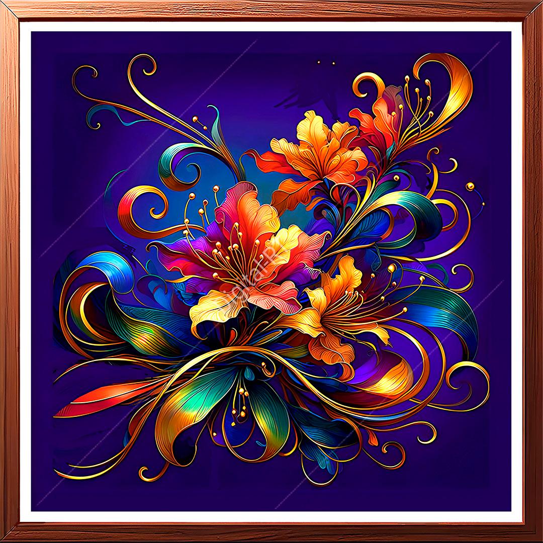 This is a vibrant and dynamic floral arrangement painting