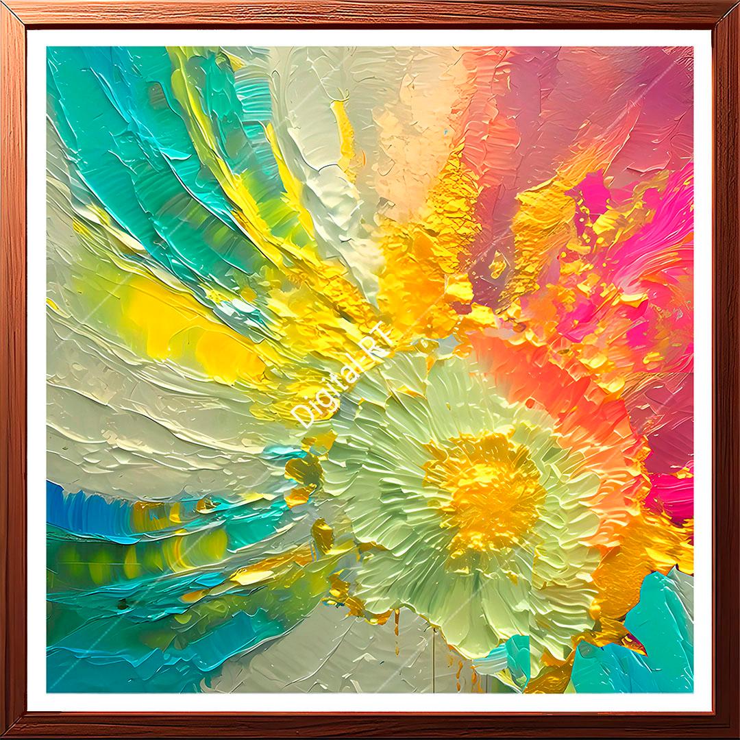 This is a dynamic abstract painting that shows the exhilarating burst of exuberance and energy in a vivid explosion of colors.