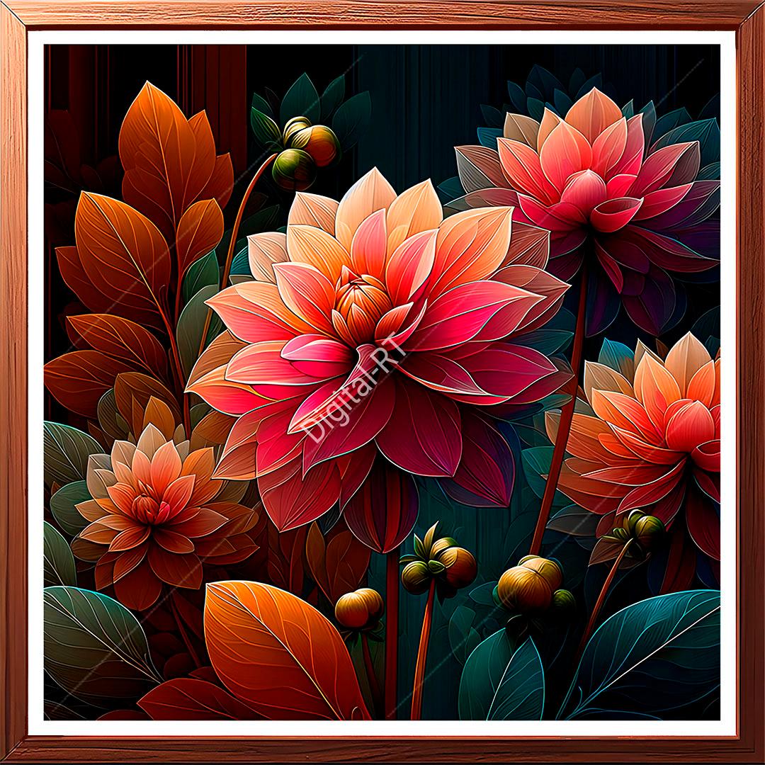 Introduce a touch of elegance to your home with this exquisite painting featuring a bunch of pink flowers set against a dark background.