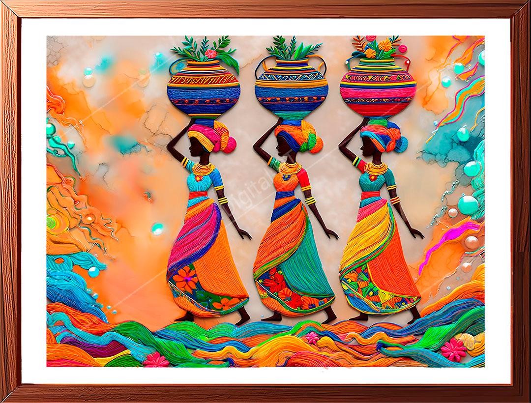 This abstract painting portrays a glimpse of the colorful and joyous celebration of tribal people.