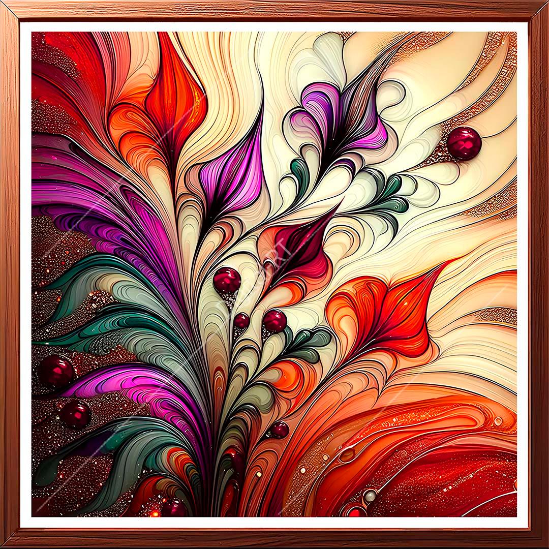 This painting features an artistic design that beautifully resembles flowers, set against a captivating background.