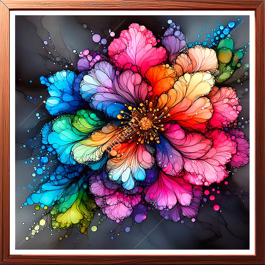 This artwork captures the ethereal beauty of a flower at dawn