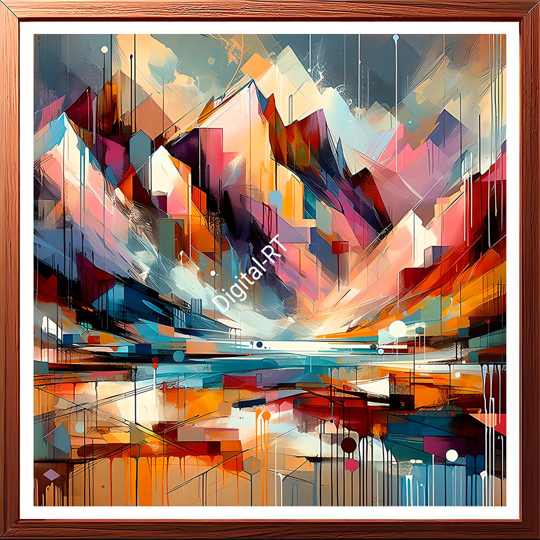 This strikingly awesome abstract painting artistically portrays a cluster of mountain peaks