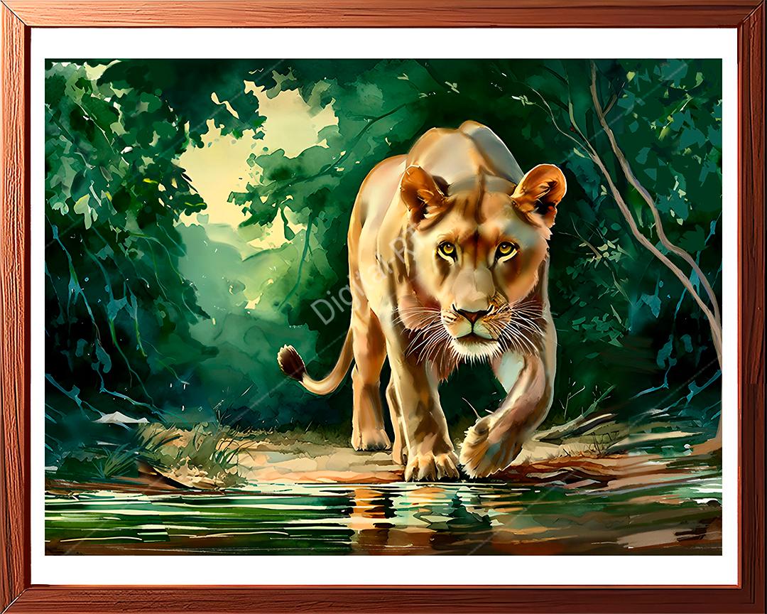 Lioness coming out thick jungle to drink water
