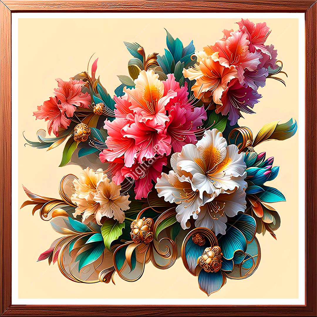 exquisite painting featuring a bunch of soft-colored flowers