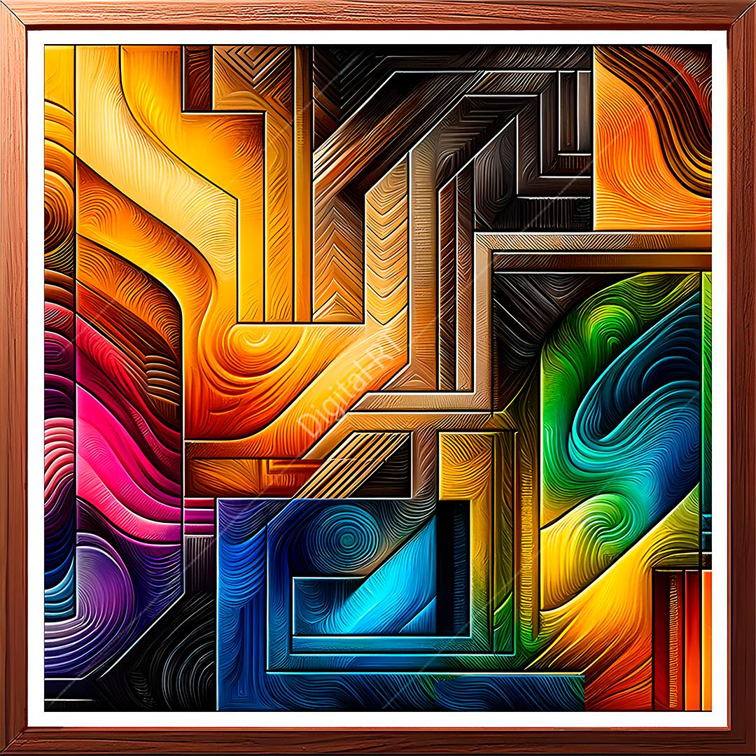 In this abstract geometric painting the random shapes are artfully arranged to create profound impact