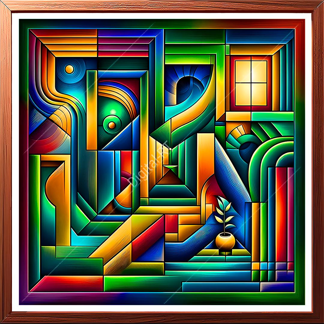 This abstract painting uses abstraction to create a thought-provoking and mystical structure.