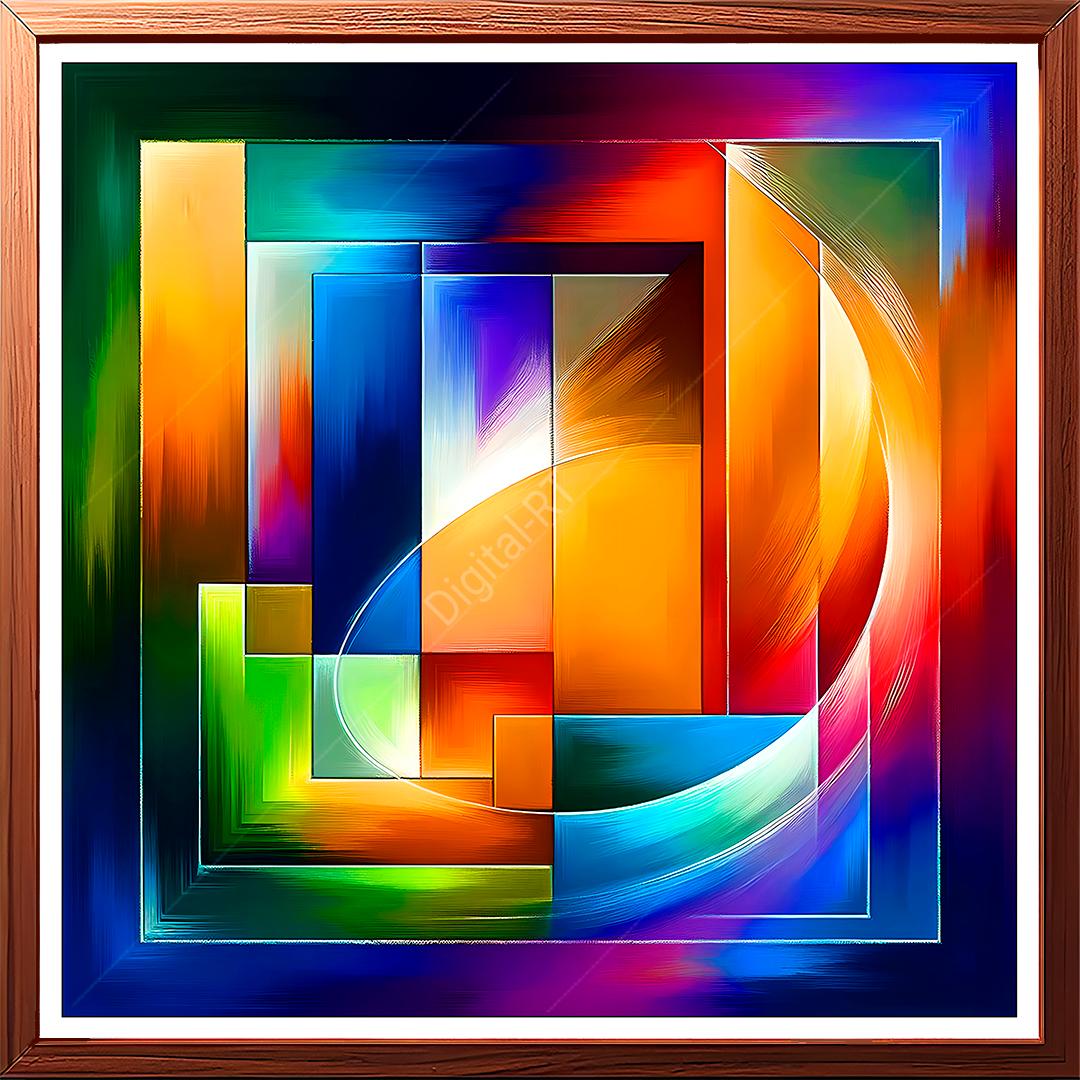 In this abstract painting, stripes of pleasant hues are combined with illuminations to generate liveliness & energy.