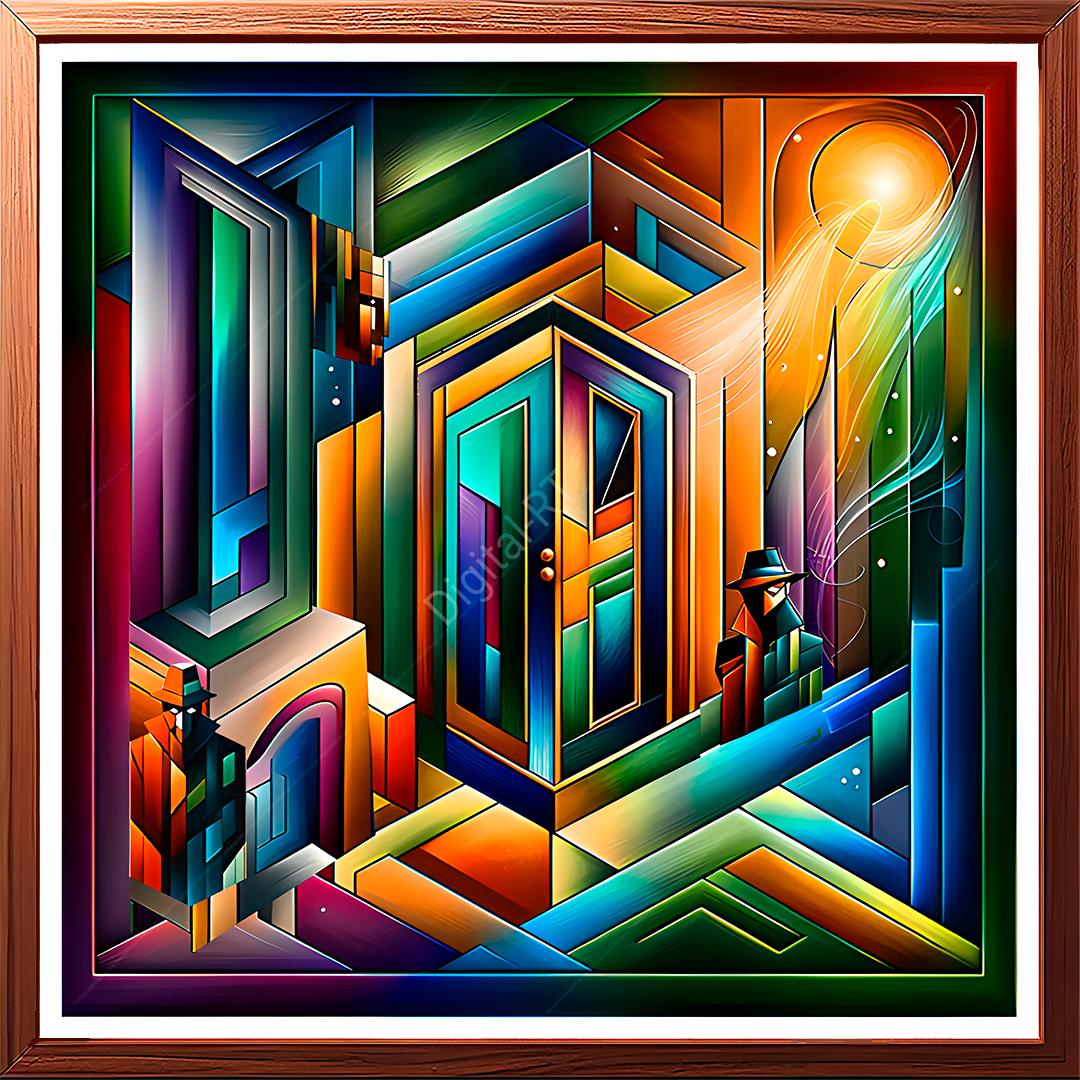This engrossing abstract painting takes you to a fantastical realm to an entrance to a home,