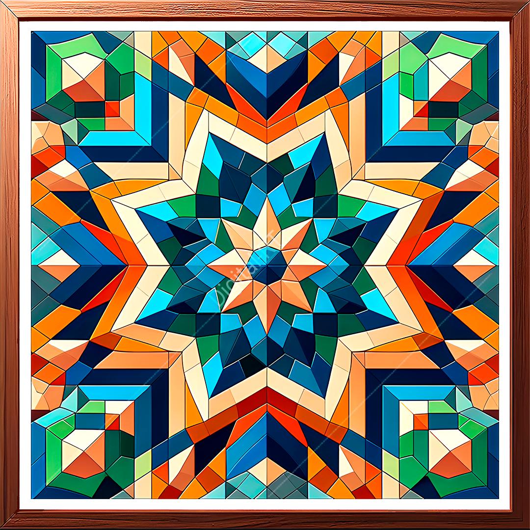 This abstract geometric painting masterfully combines symmetry with 3D effects to create an eye-pleasing visual treat