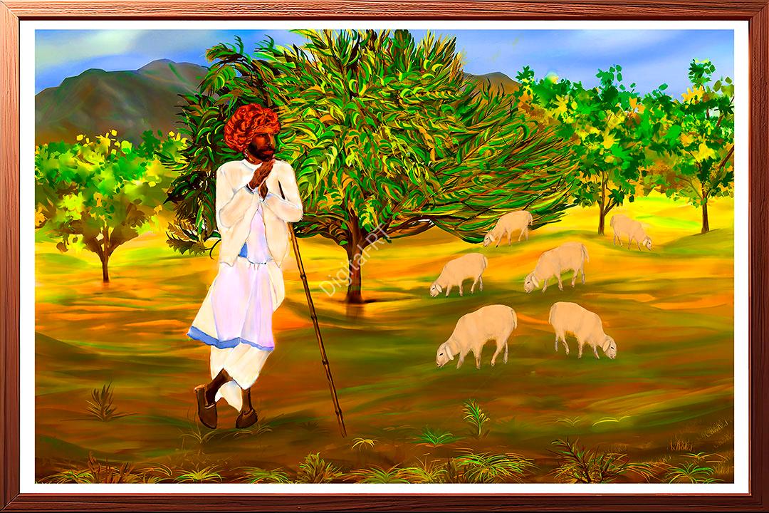 shepherd grazing sheep