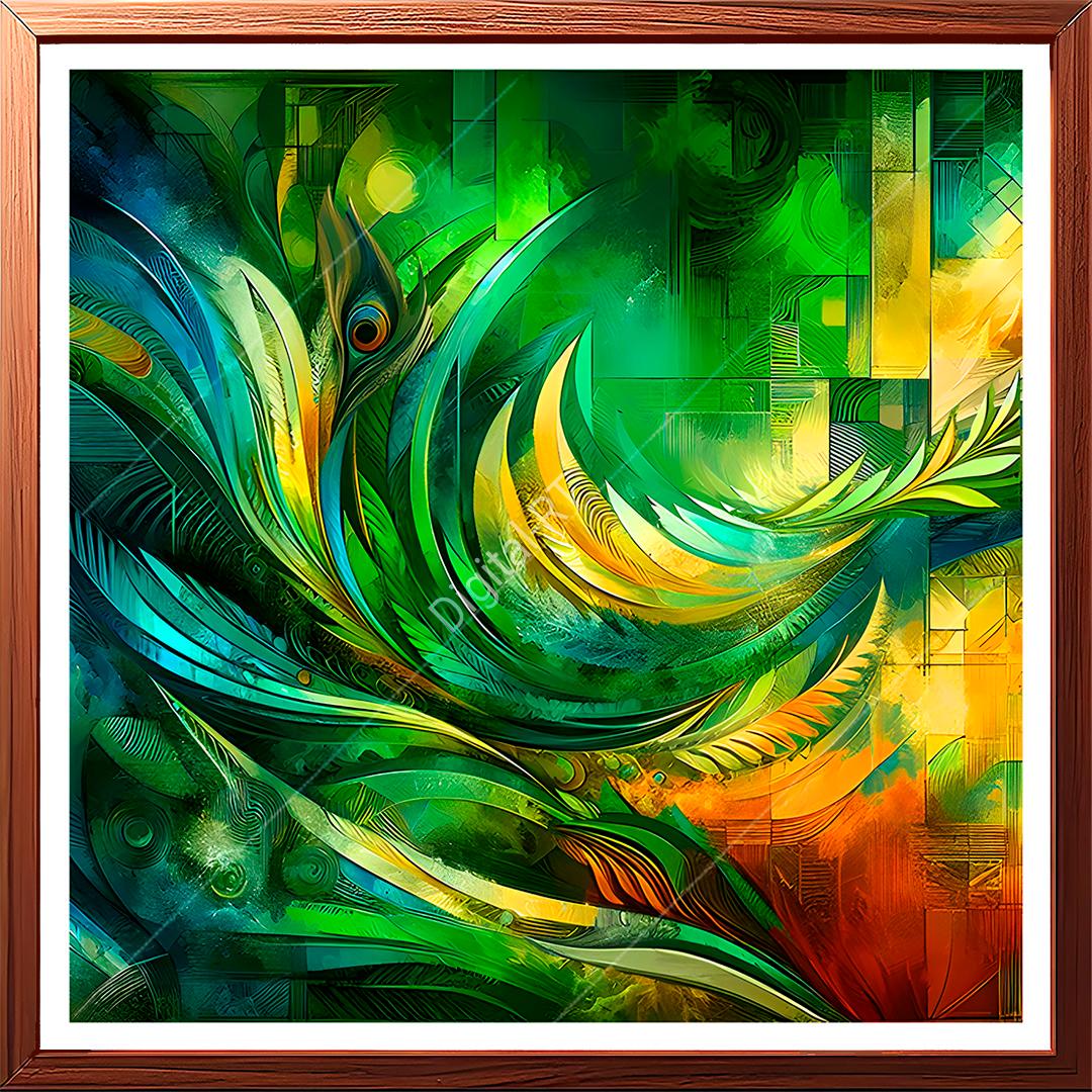 This painting symbolizes the victory of good over evil through an imaginative and expressive design.