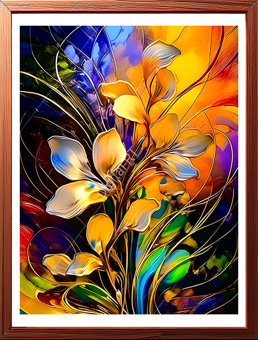 Illuminate your space with this vibrant painting of spring flowers, exuding life and warmth like a candle flame.