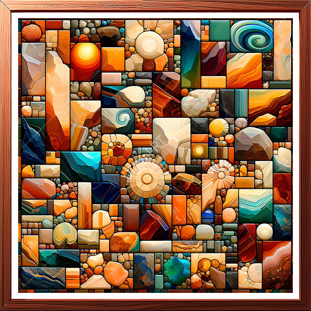 This painting showcases the natural beauty of various rocks/ pebbles/ stones.