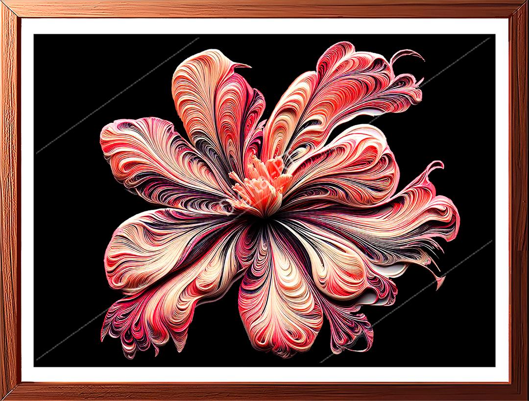 This painting features an imaginative design that beautifully resembles flowers, set against a dark background.