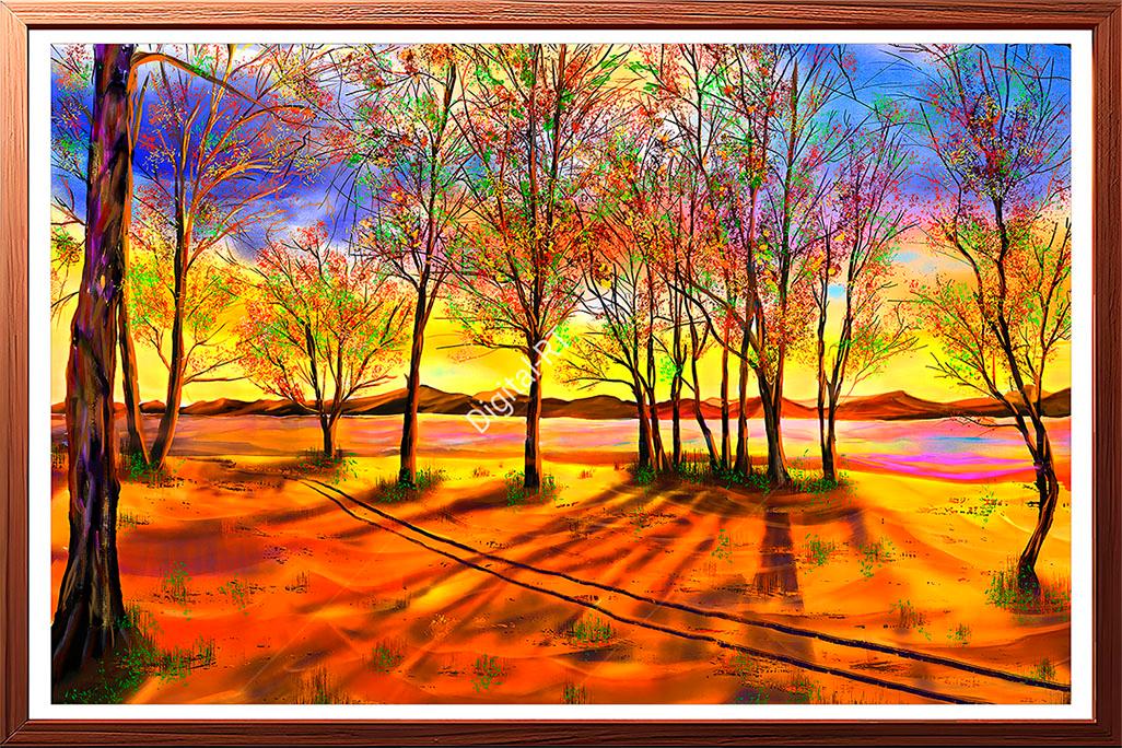 sunset on lake painting