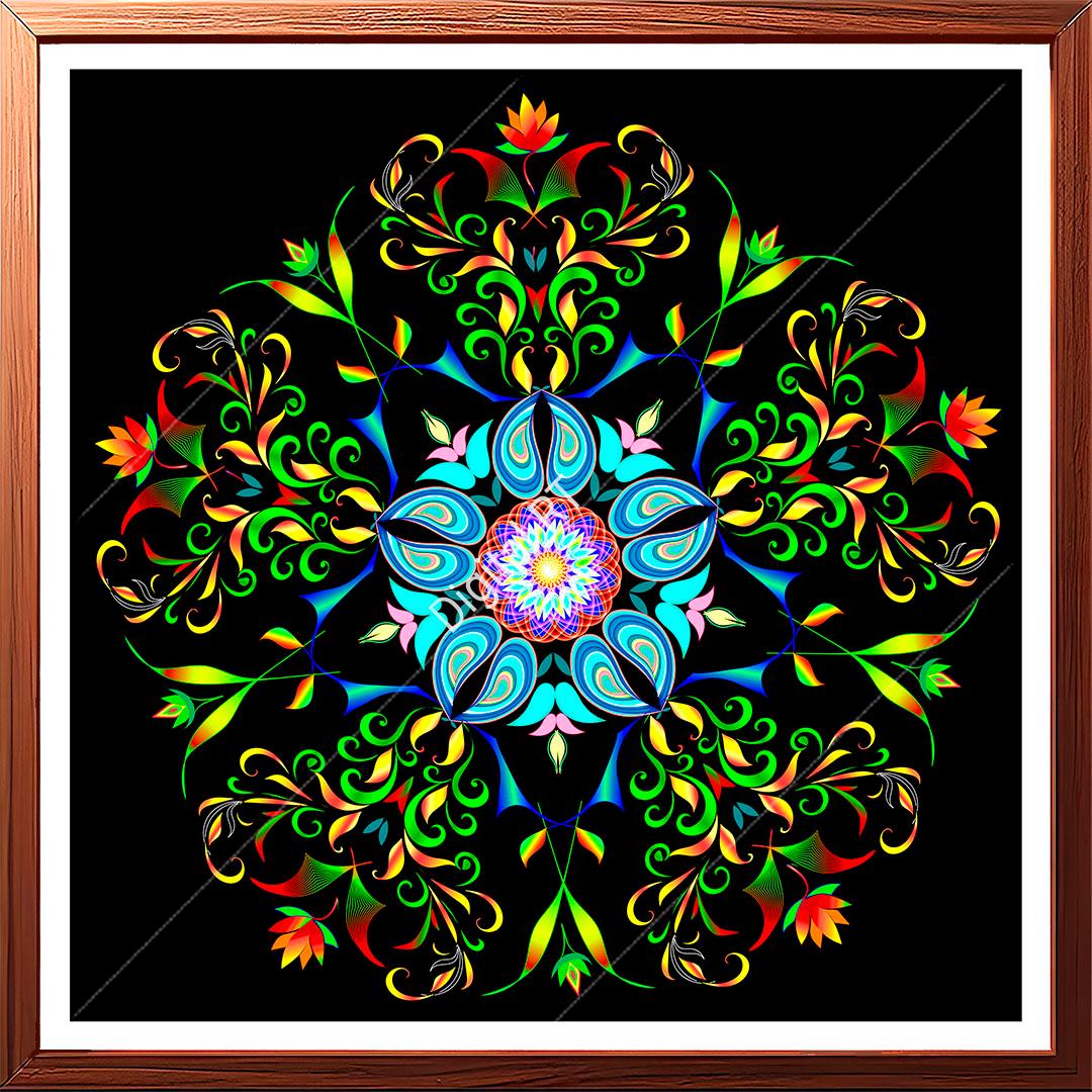 This abstract painting uses the theme of five.