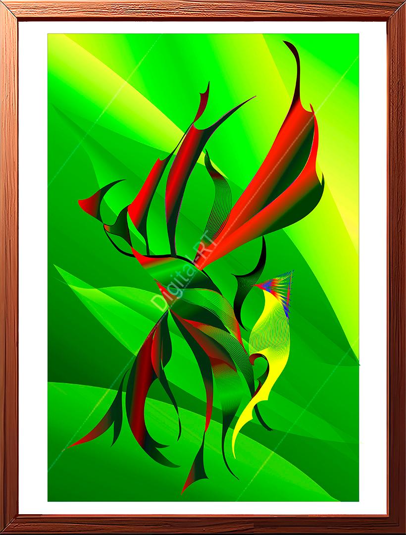This abstract painting is an artistic, abstract conceptual representation of a woodpecker bird.