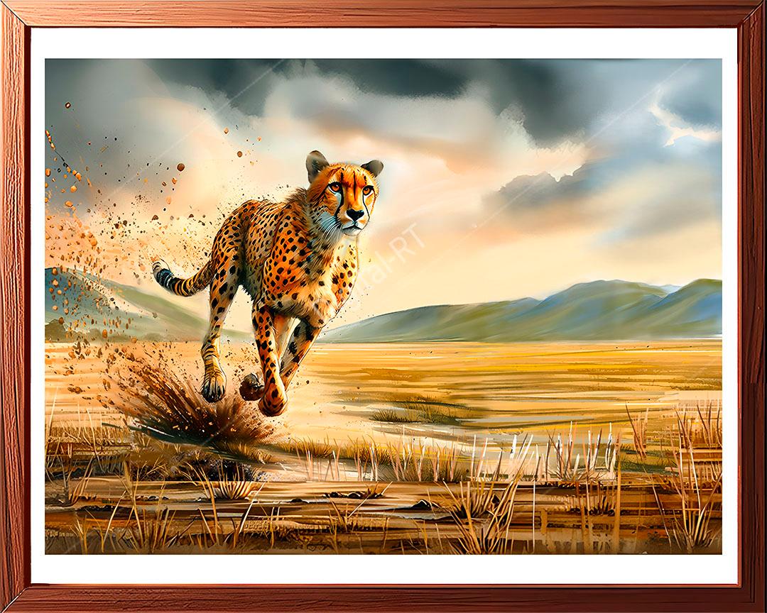 cheetah hunting in open grass