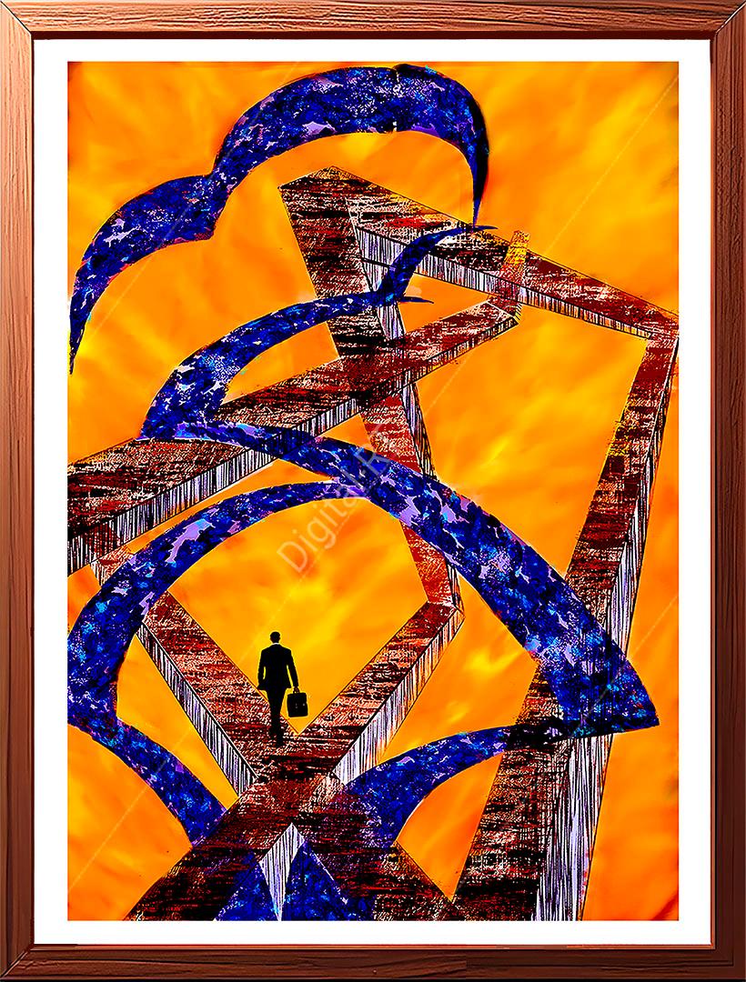 This is a thought-provoking abstract painting that explores the meaning of life's journey.