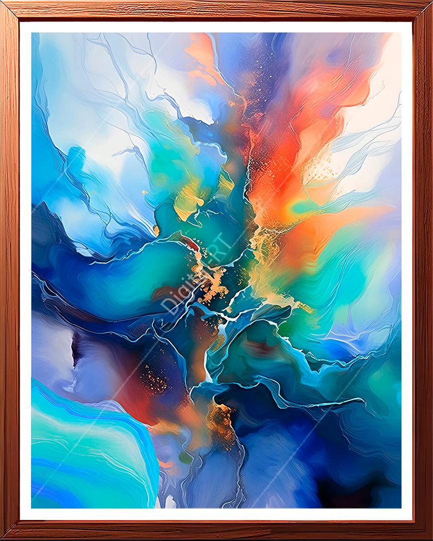 This striking abstract painting vividly captures the whirlwind of emotions through a dynamic interplay of colors.